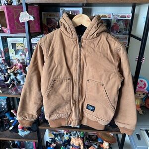 Vintage Walls Blizzard Pruf Kids Canvas Hooded Work Jacket Brown Size 12/14